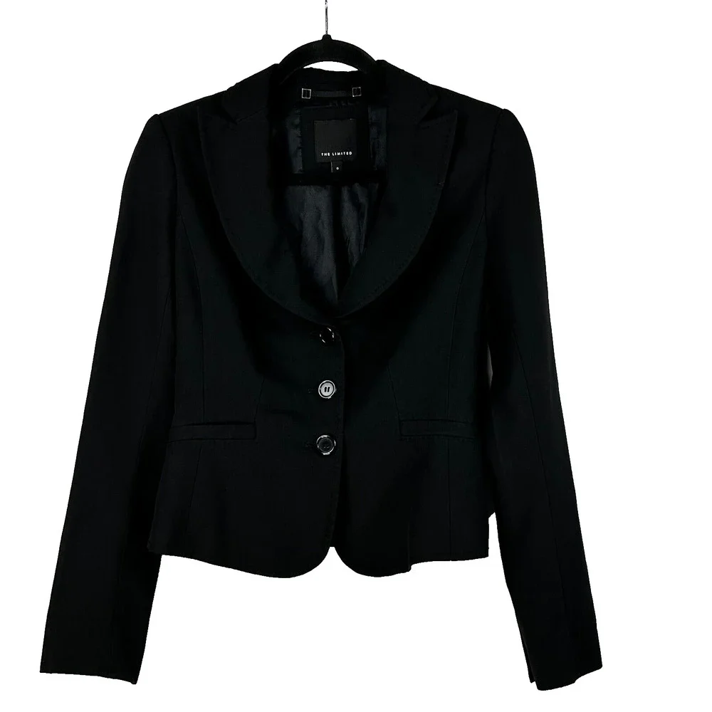 The Limited Jacket Womens 0 Black 3 Button Long Sleeve Single Breasted Blazer - Picture 1 of 11